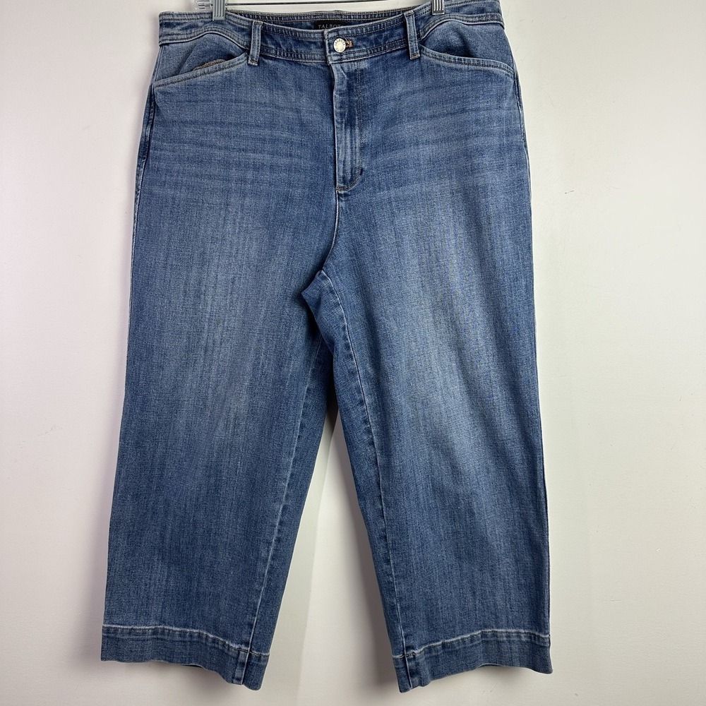 Women's 16 Talbots Jeans Wide Leg Crop Dark Wash Baggy Loose Stretch Denim